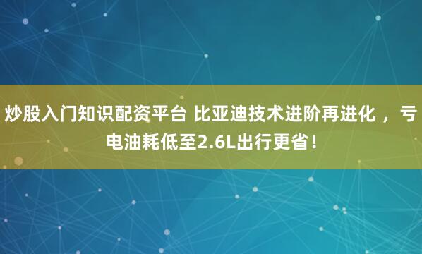 炒股入门知识配资平台 比亚迪技术进阶再进化 ，亏电油耗低至2.6L出行更省！